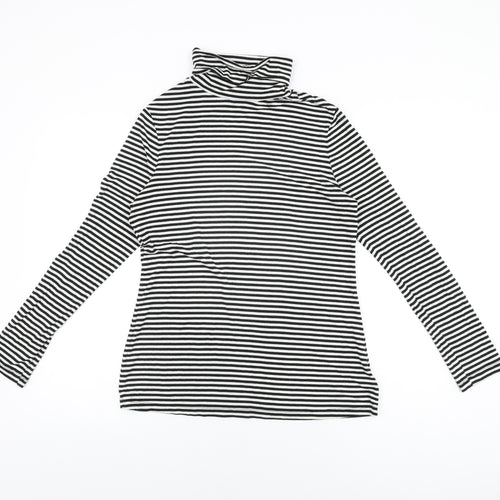 ESMARA Womens White Striped Acrylic Basic T-Shirt Size 14 High Neck