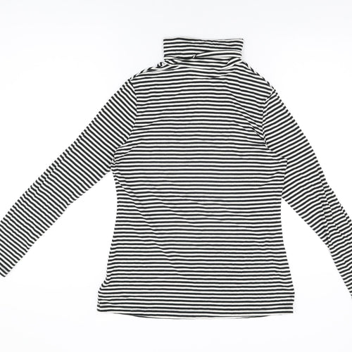 ESMARA Womens White Striped Acrylic Basic T-Shirt Size 14 High Neck