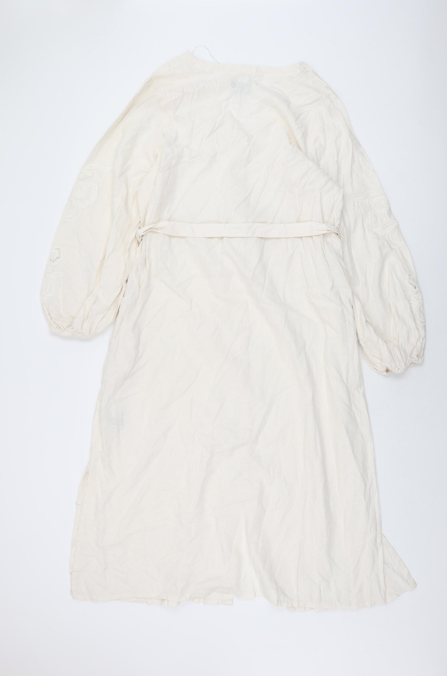 Marks and Spencer Womens Ivory Linen A-Line Size 14 V-Neck Button