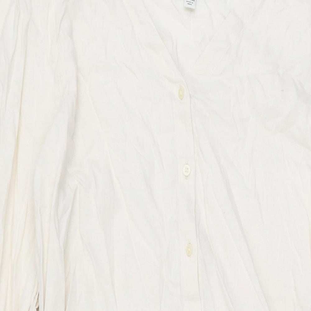 Marks and Spencer Womens Ivory Linen A-Line Size 14 V-Neck Button