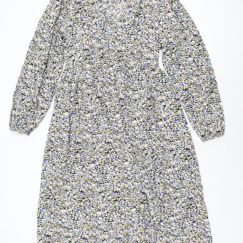 Marks and Spencer Womens Multicoloured Geometric Viscose A-Line Size 12 V-Neck Pullover