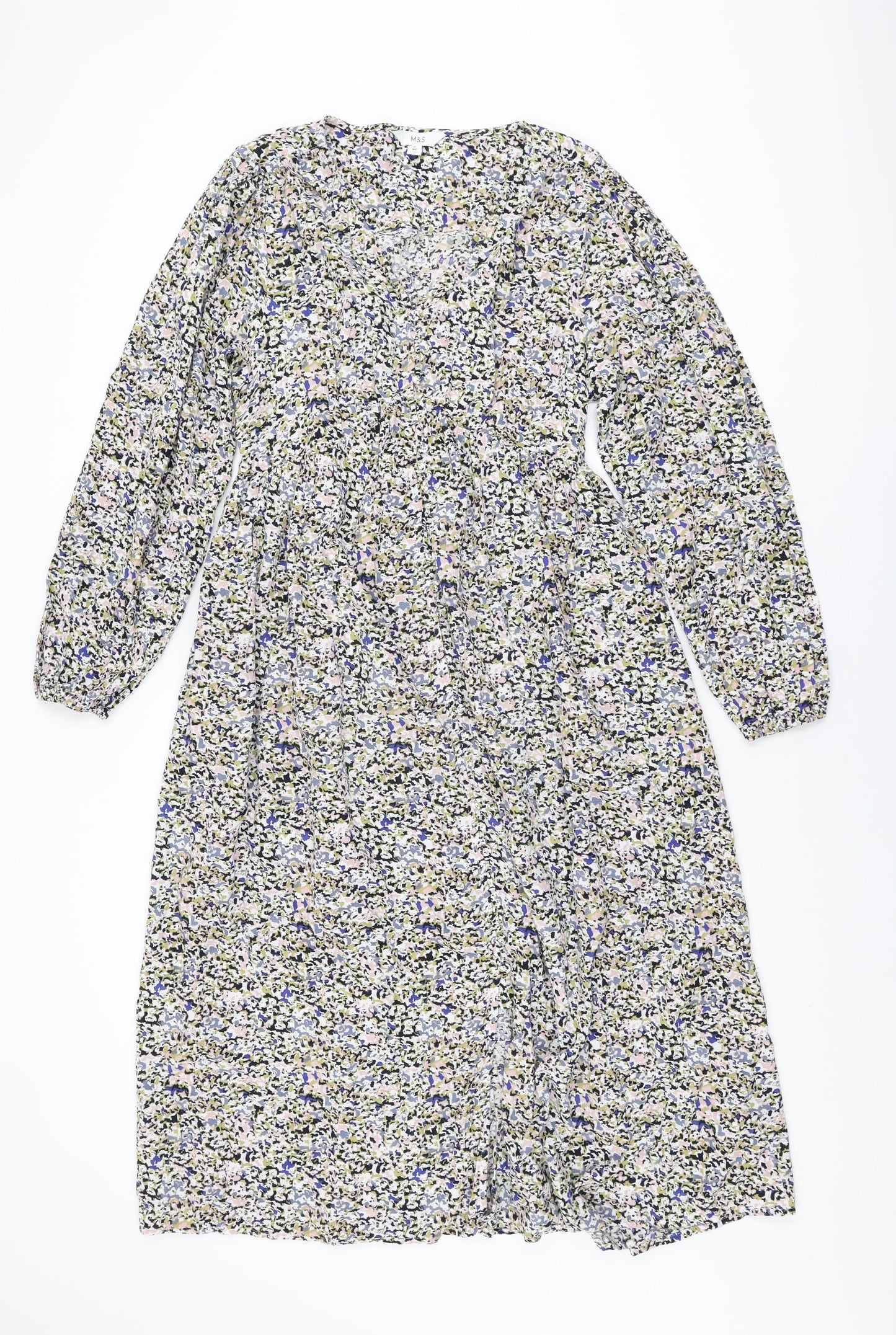 Marks and Spencer Womens Multicoloured Geometric Viscose A-Line Size 12 V-Neck Pullover