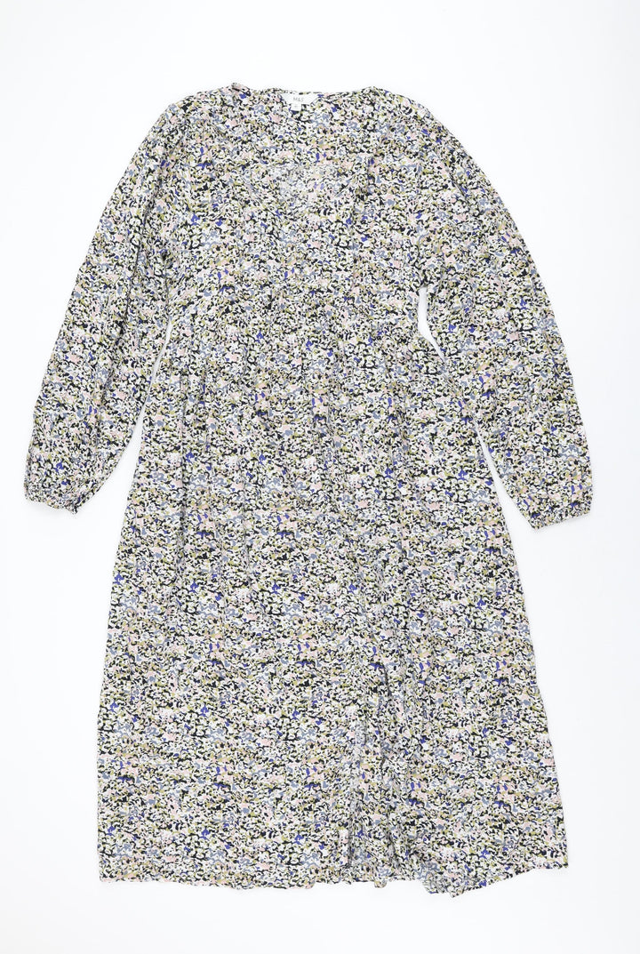 Marks and Spencer Womens Multicoloured Geometric Viscose A-Line Size 12 V-Neck Pullover