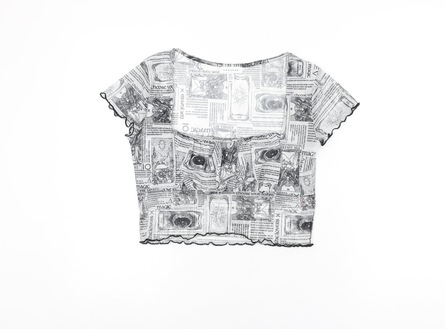 Topshop Womens White Geometric Polyester Cropped T-Shirt Size 10 Square Neck