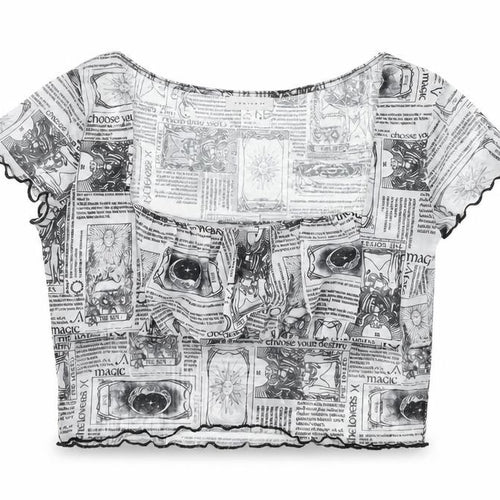 Topshop Womens White Geometric Polyester Cropped T-Shirt Size 10 Square Neck