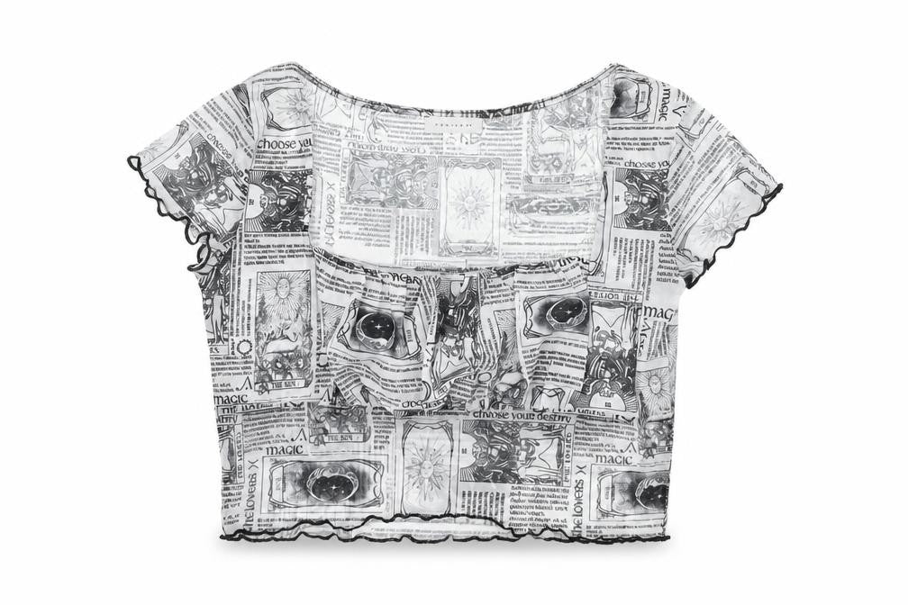 Topshop Womens White Geometric Polyester Cropped T-Shirt Size 10 Square Neck