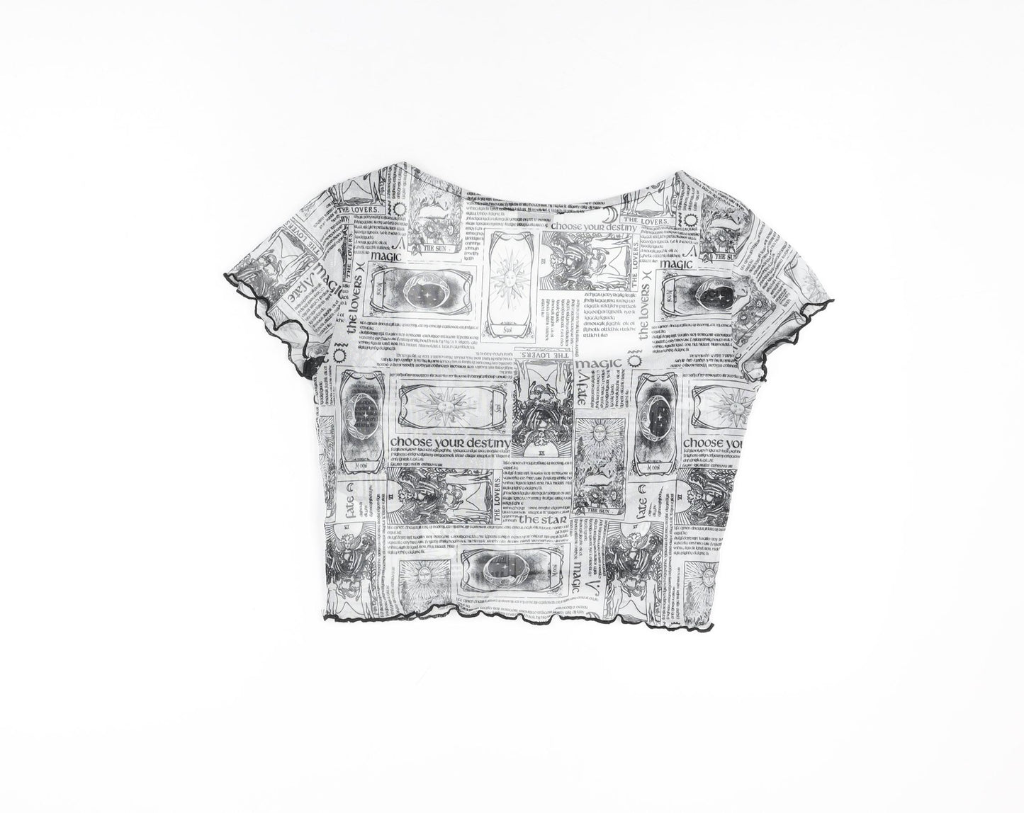 Topshop Womens White Geometric Polyester Cropped T-Shirt Size 10 Square Neck