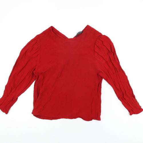 Bershka Womens Red Viscose Basic T-Shirt Size S Round Neck