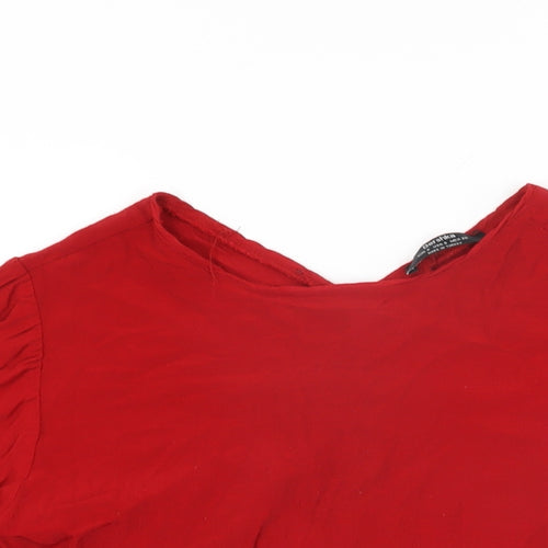 Bershka Womens Red Viscose Basic T-Shirt Size S Round Neck