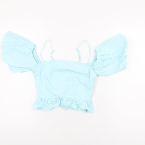 Zara Womens Blue Cotton Cropped T-Shirt Size XS Square Neck