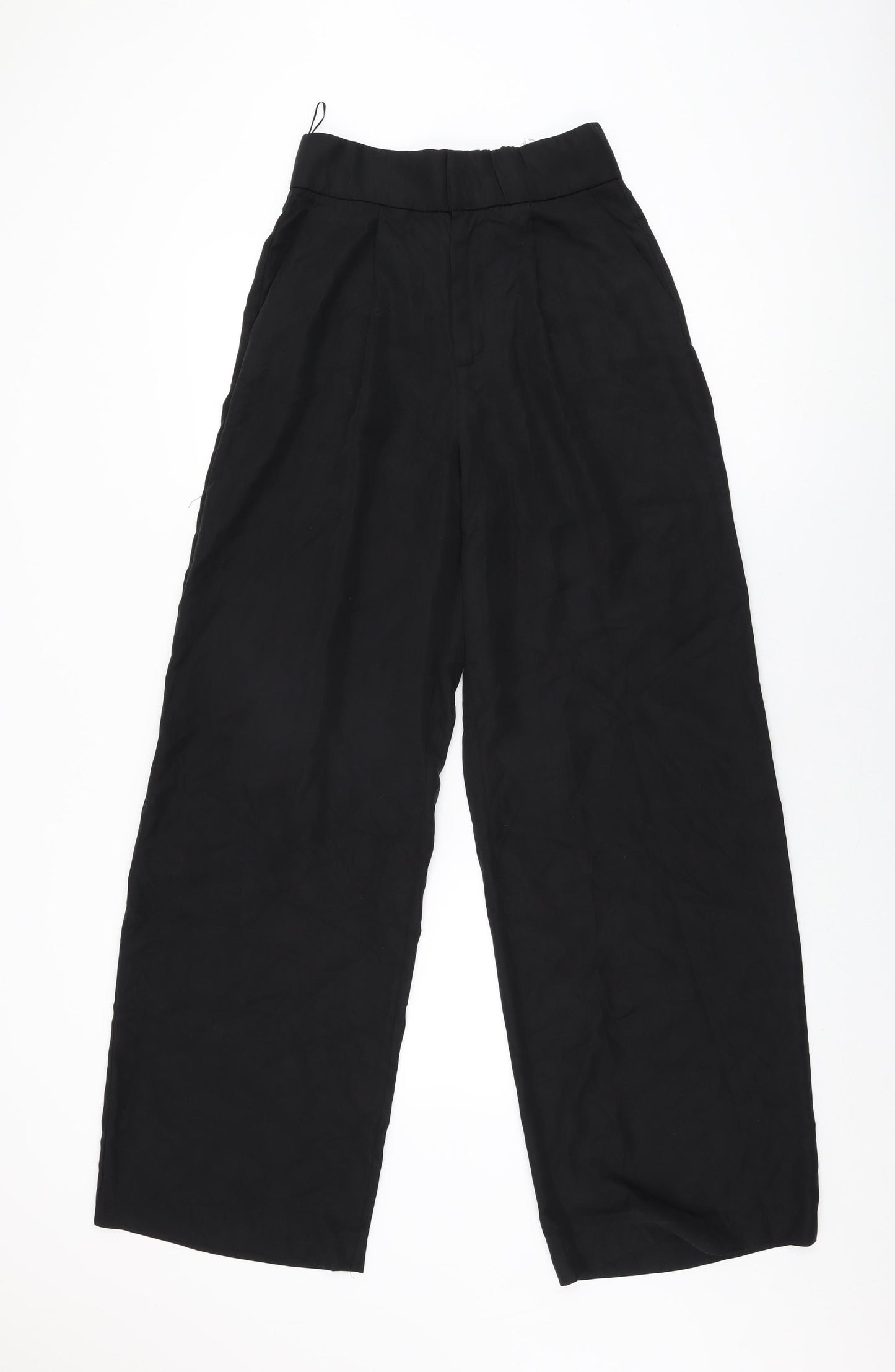 Zara Womens Black Lyocell Trousers Size XS L32 in Regular Zip