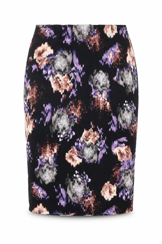 Front view of Marks & Spencer women’s black geometric polyester straight & pencil skirt, size UK 14