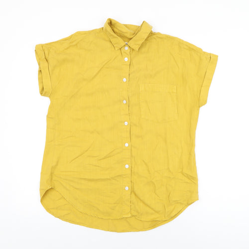 Sneak Peek Womens Yellow Lyocell Basic Button-Up Size S Collared