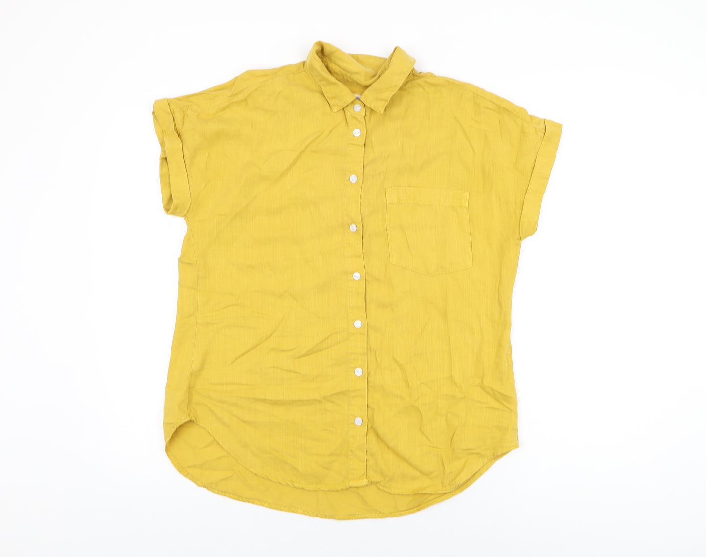 Sneak Peek Womens Yellow Lyocell Basic Button-Up Size S Collared