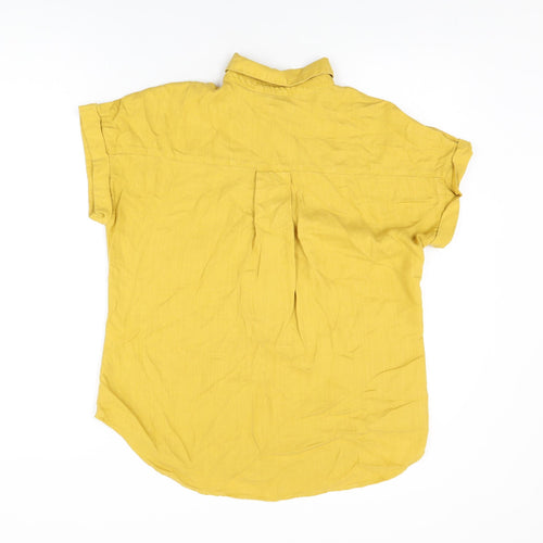 Sneak Peek Womens Yellow Lyocell Basic Button-Up Size S Collared