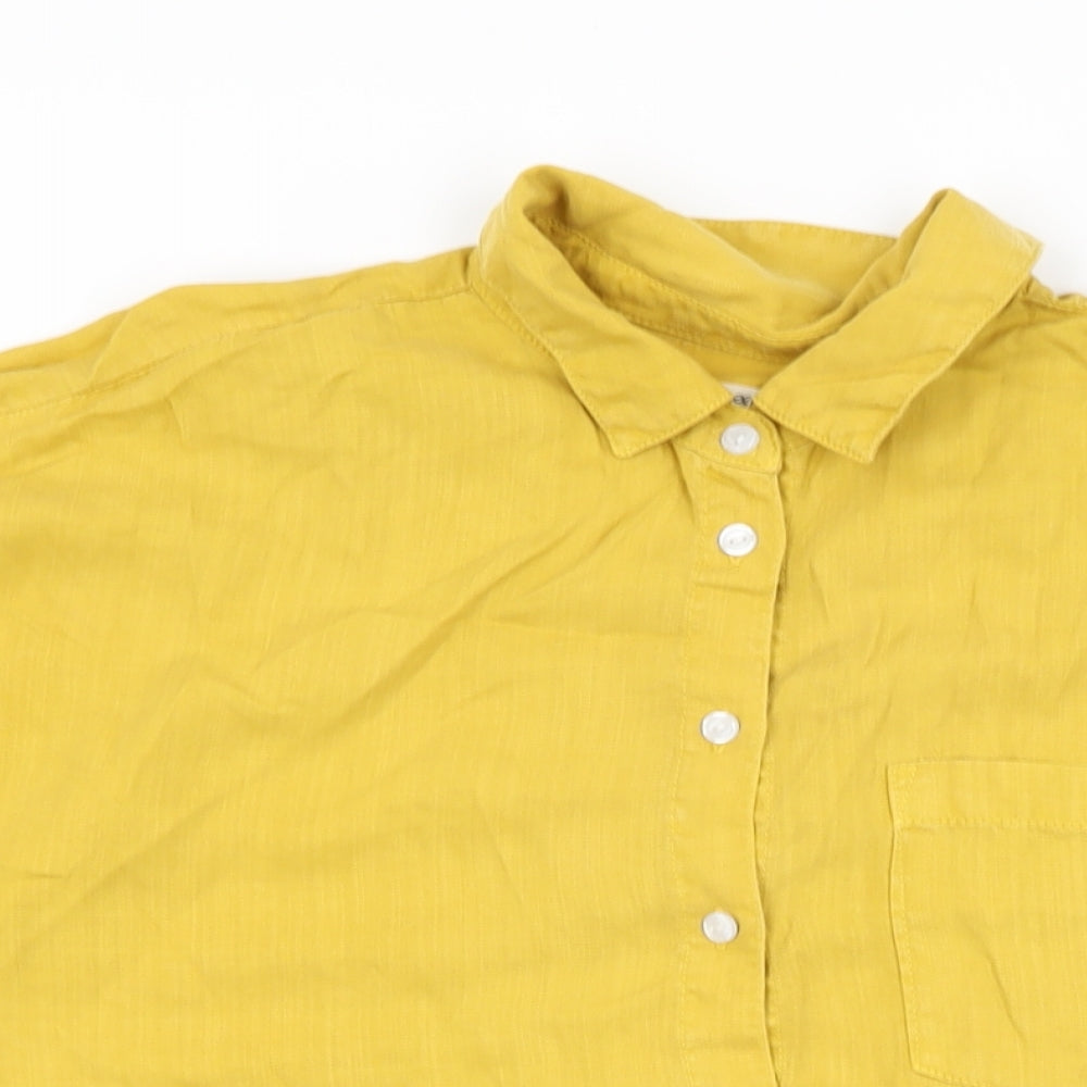 Sneak Peek Womens Yellow Lyocell Basic Button-Up Size S Collared