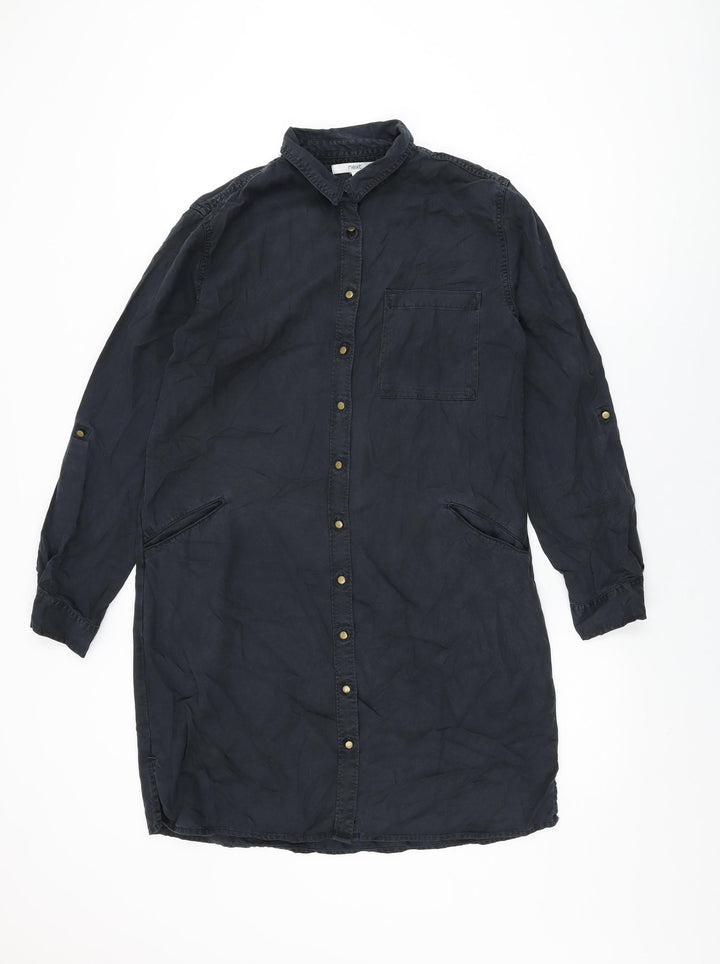 NEXT Womens Black Lyocell Shift Size 10 Collared Button