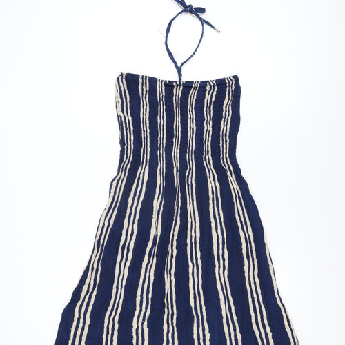 Pebble Bay Womens Blue Striped Viscose Shift Size M Off the Shoulder Tie