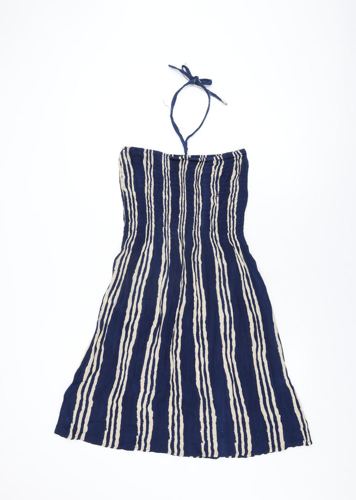 Pebble Bay Womens Blue Striped Viscose Shift Size M Off the Shoulder Tie