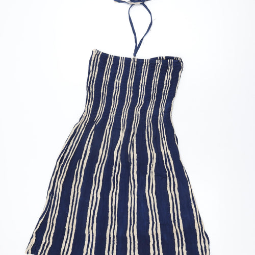 Pebble Bay Womens Blue Striped Viscose Shift Size M Off the Shoulder Tie