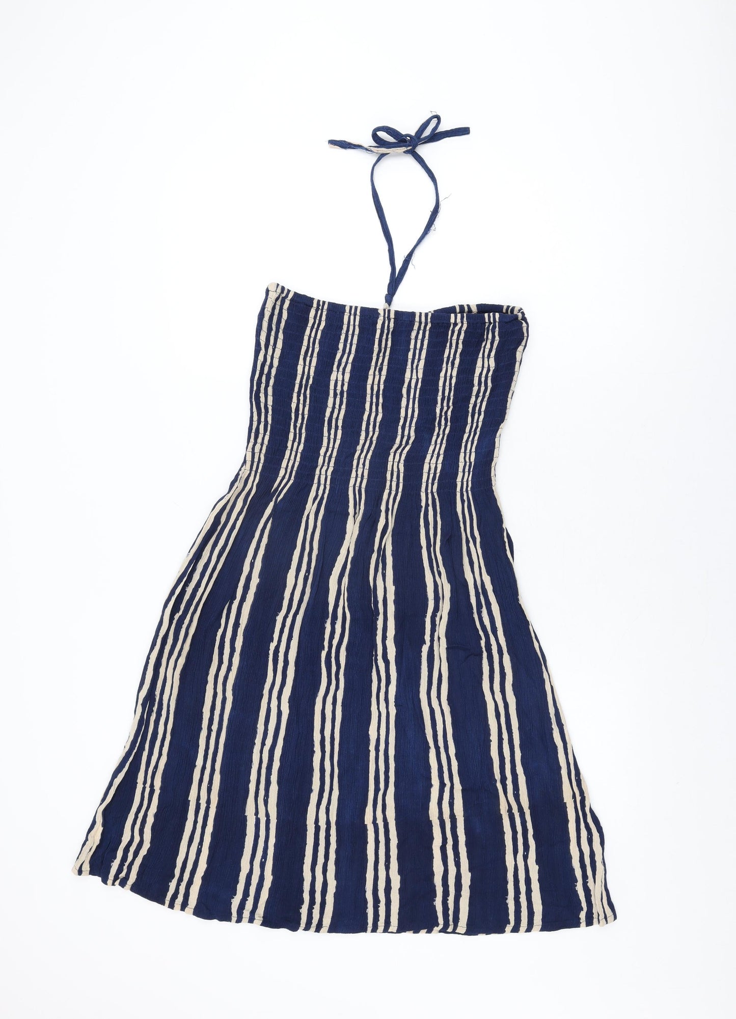 Pebble Bay Womens Blue Striped Viscose Shift Size M Off the Shoulder Tie