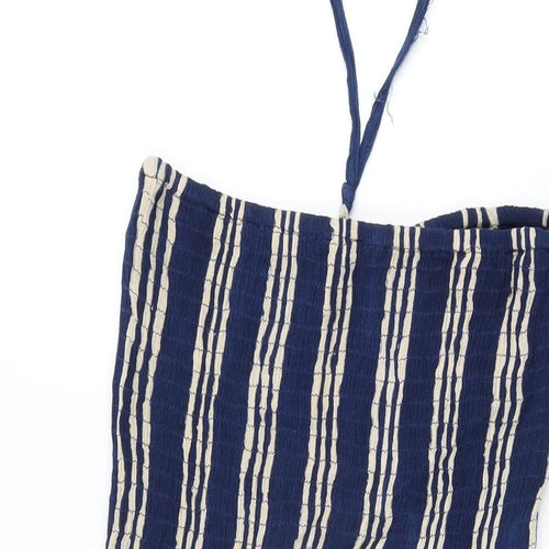Pebble Bay Womens Blue Striped Viscose Shift Size M Off the Shoulder Tie