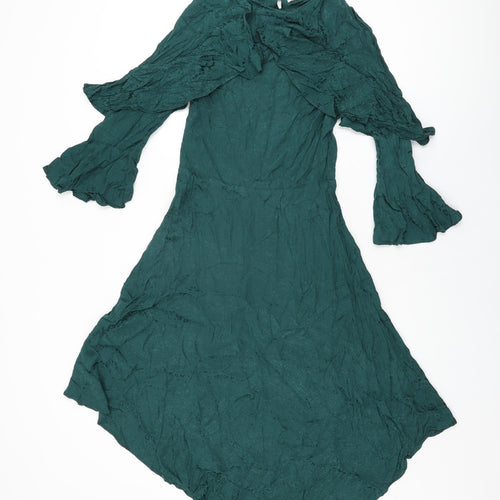 Warehouse Womens Green Viscose A-Line Size 8 Round Neck Button