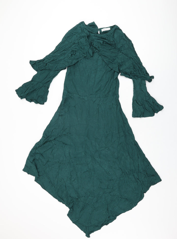 Warehouse Womens Green Viscose A-Line Size 8 Round Neck Button