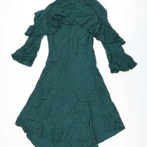 Warehouse Womens Green Viscose A-Line Size 8 Round Neck Button