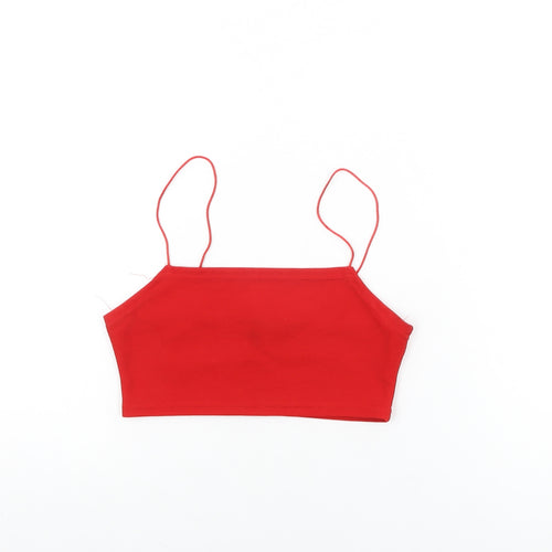 PRETTYLITTLETHING Womens Red Polyester Cropped T-Shirt Size 6 Square Neck