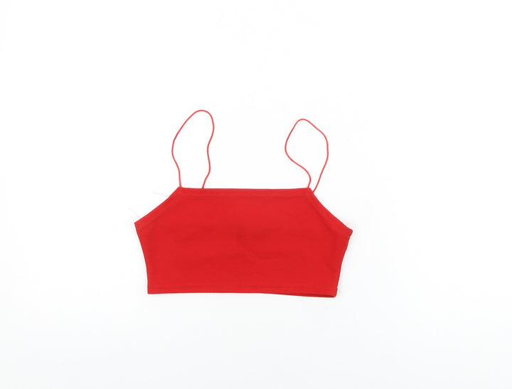 PRETTYLITTLETHING Womens Red Polyester Cropped T-Shirt Size 6 Square Neck