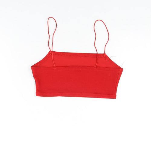 PRETTYLITTLETHING Womens Red Polyester Cropped T-Shirt Size 6 Square Neck