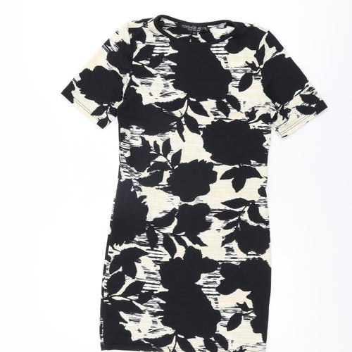 Topshop Womens Black Geometric Polyester Bodycon Size 12 Round Neck Pullover