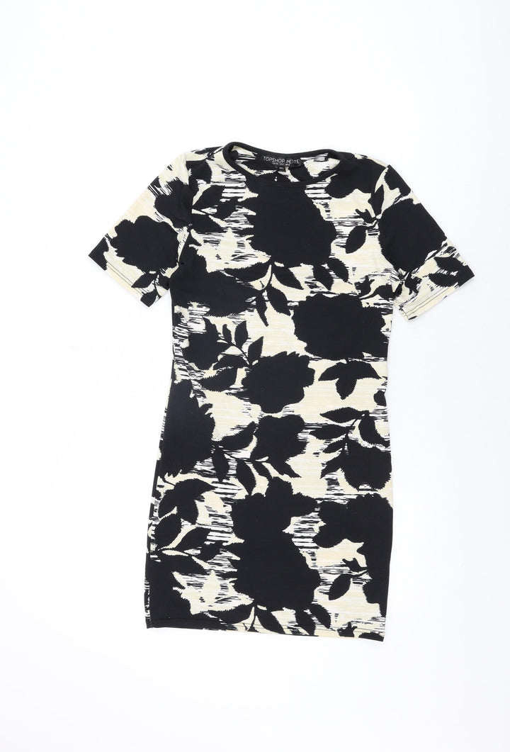 Topshop Womens Black Geometric Polyester Bodycon Size 12 Round Neck Pullover