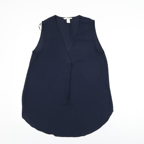 H&M Womens Blue Polyester Basic Blouse Size 14 V-Neck
