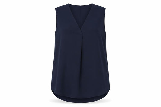 Front view of H&M women’s blue polyester basic blouse, size UK 14, v-neck