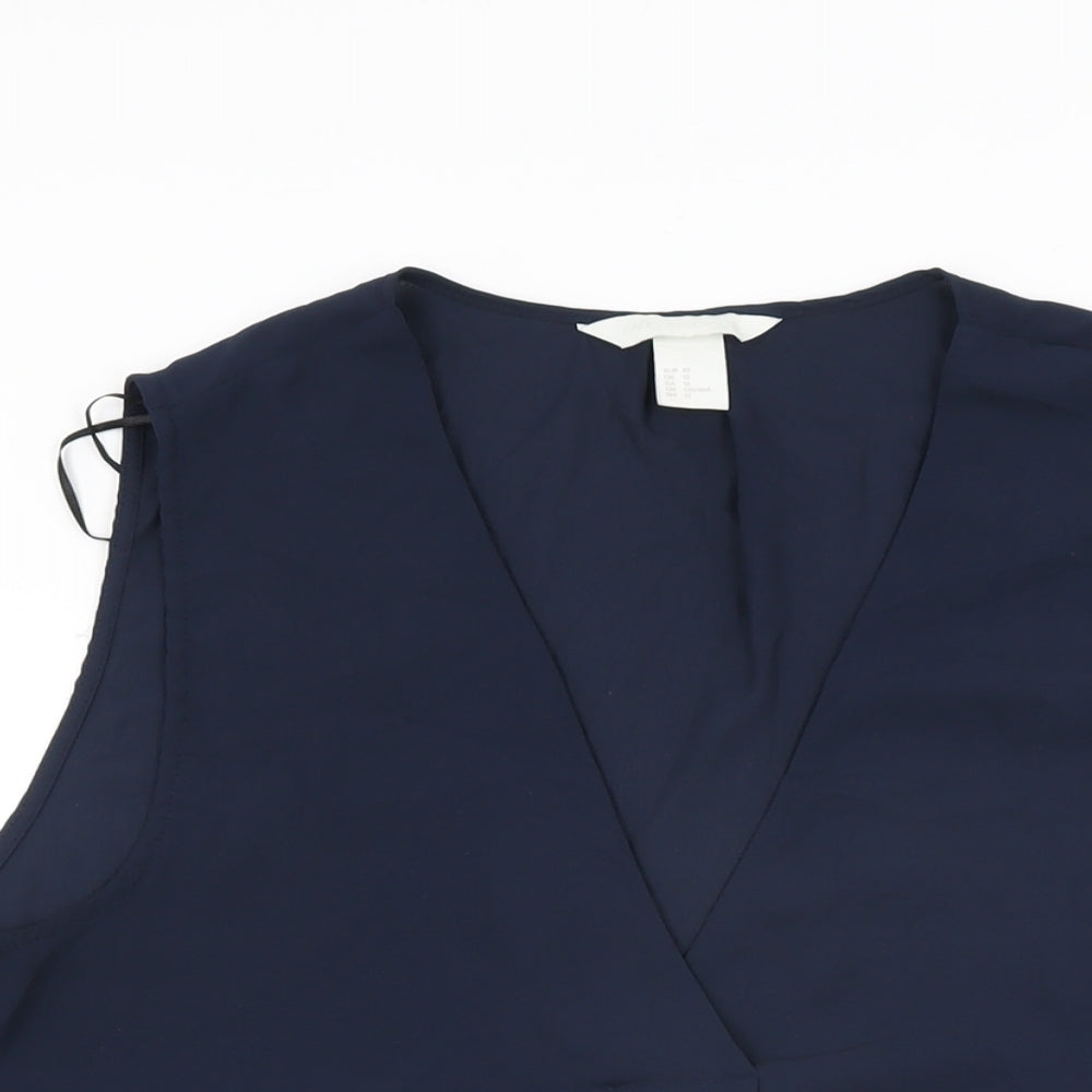 H&M Womens Blue Polyester Basic Blouse Size 14 V-Neck