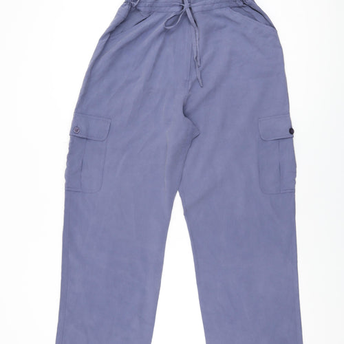 DASH Womens Blue Silk Trousers Size 14 L29 in Regular Drawstring