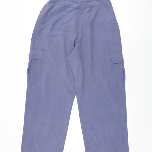 DASH Womens Blue Silk Trousers Size 14 L29 in Regular Drawstring