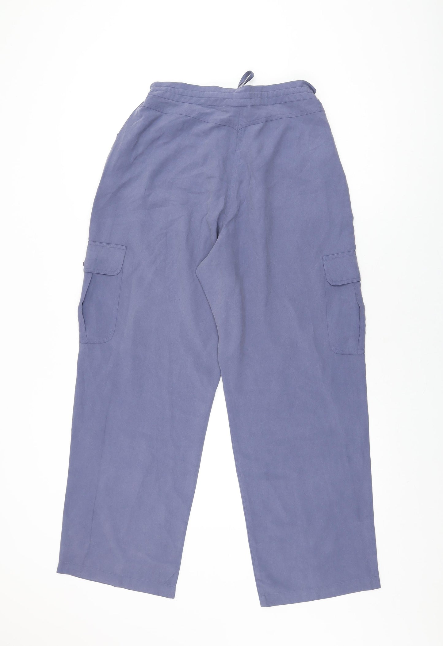 DASH Womens Blue Silk Trousers Size 14 L29 in Regular Drawstring