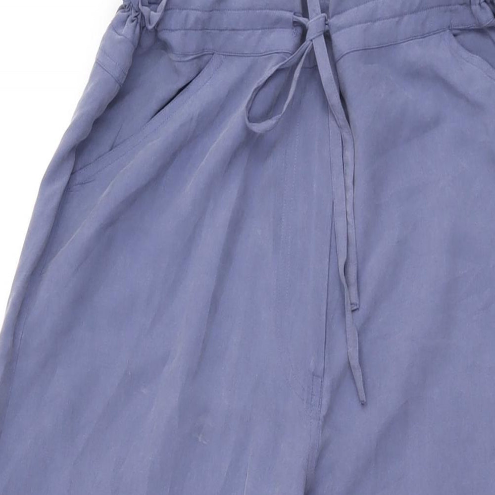 DASH Womens Blue Silk Trousers Size 14 L29 in Regular Drawstring