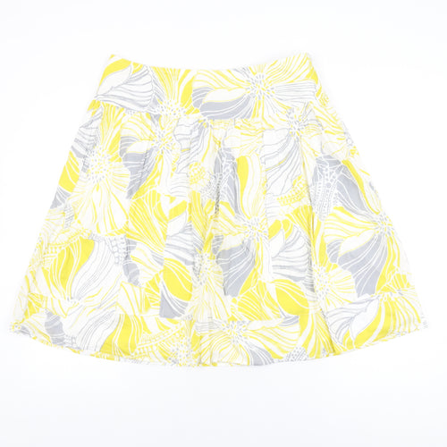 Marks and Spencer Womens White Floral Cotton Swing Skirt Size 14 Zip