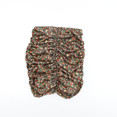 Zara Womens Black Floral Polyester Mini Skirt Size S Zip