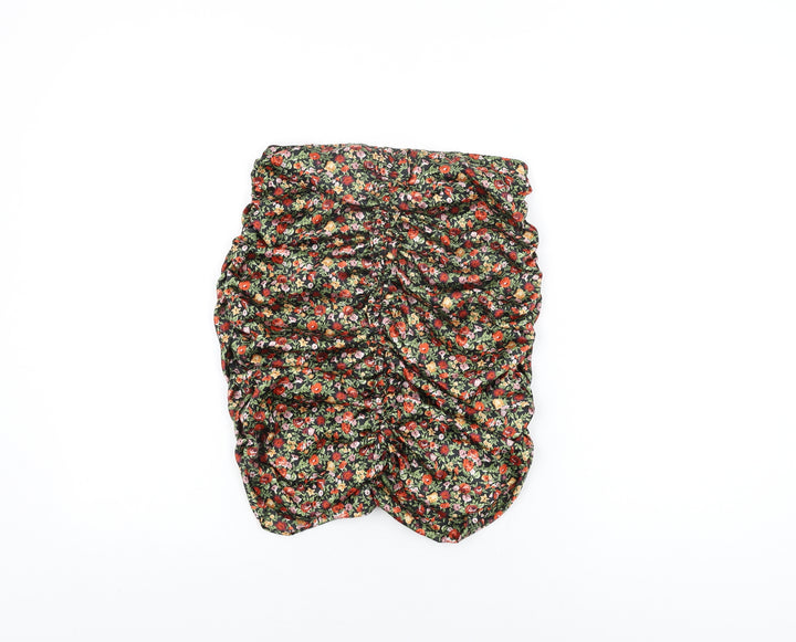 Zara Womens Black Floral Polyester Mini Skirt Size S Zip