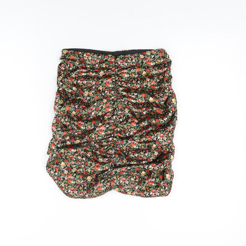 Zara Womens Black Floral Polyester Mini Skirt Size S Zip