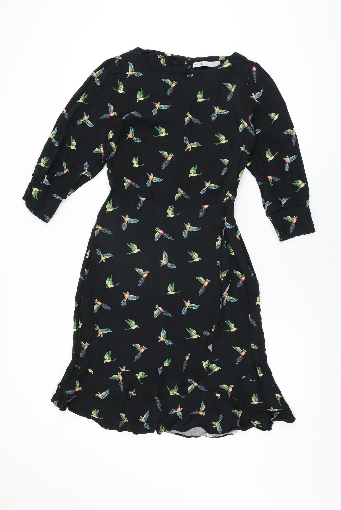 Oasis Womens Black Geometric Viscose Shift Size 10 Round Neck Zip