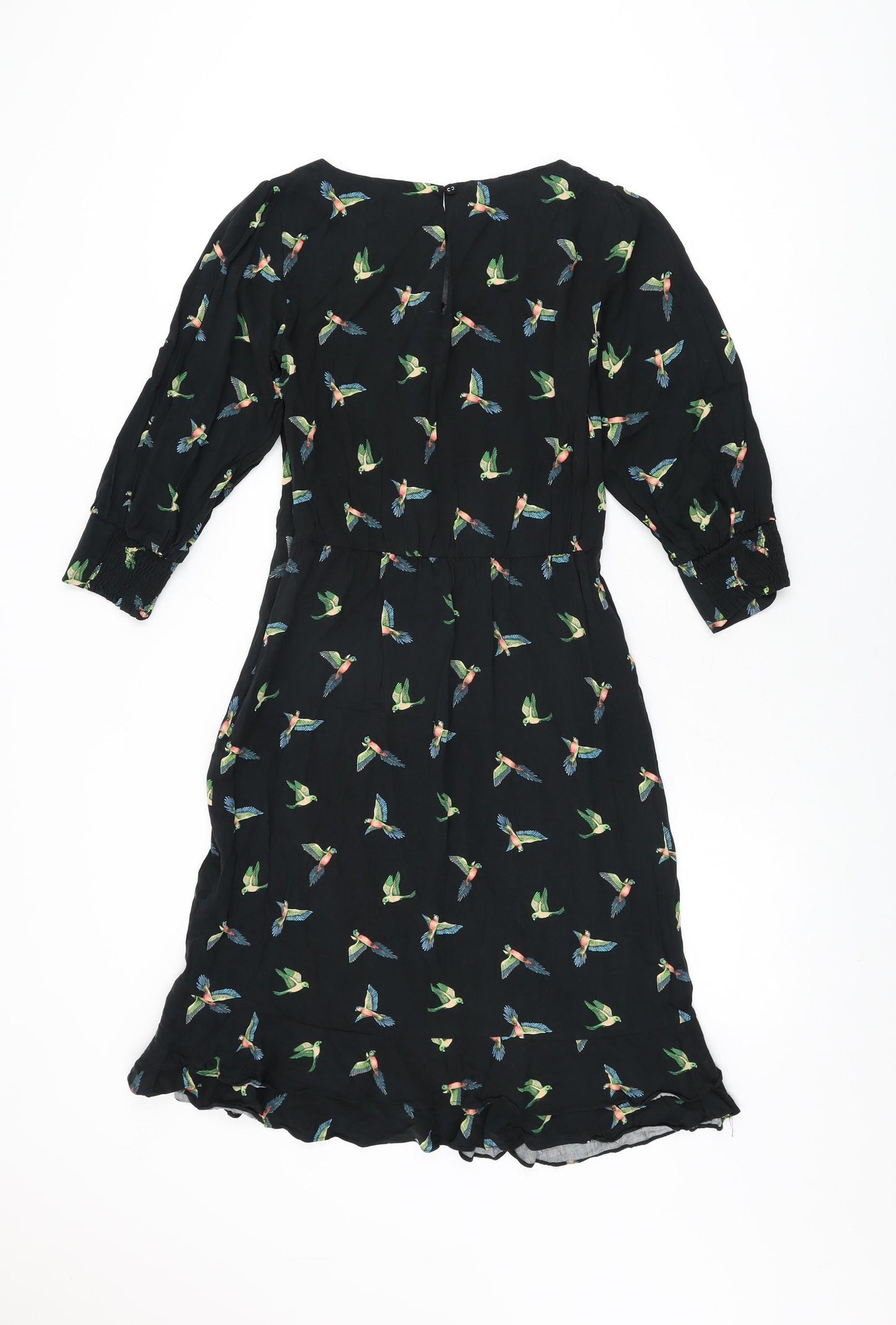 Oasis Womens Black Geometric Viscose Shift Size 10 Round Neck Zip