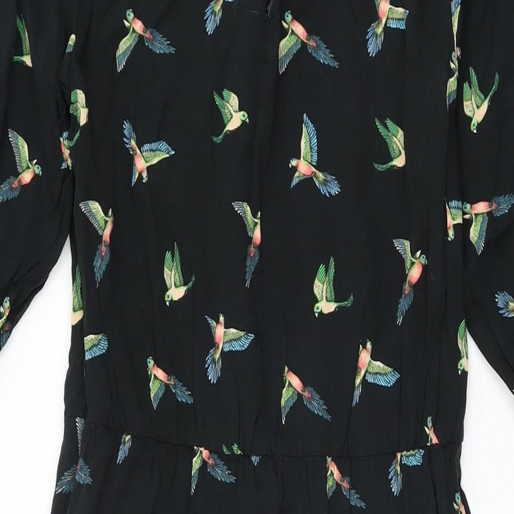 Oasis Womens Black Geometric Viscose Shift Size 10 Round Neck Zip