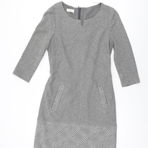 APANAGE Womens Grey Geometric Polyester Shift Size 12 Round Neck Zip