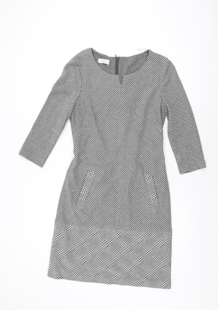 APANAGE Womens Grey Geometric Polyester Shift Size 12 Round Neck Zip